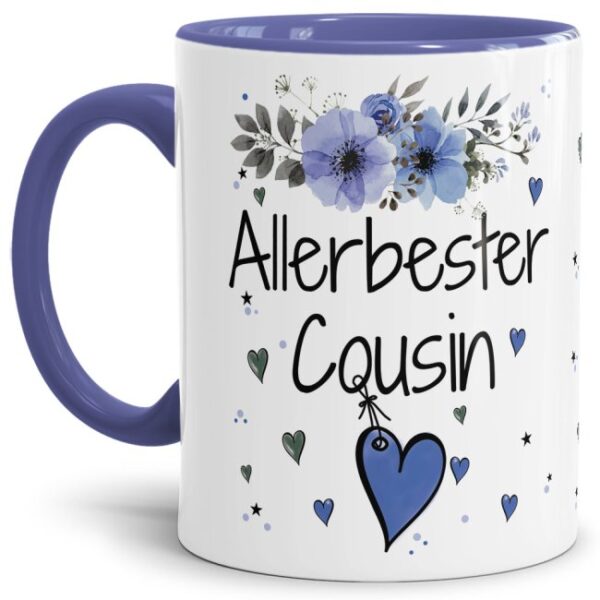 Einfach mal DANKE sagen - für den allerbesten Cousin - über diesen Kaffeebecher mit dem liebevoll designten Blumenmotiv freut sich garantiert jeder...