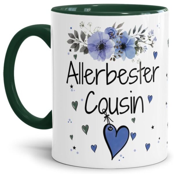 Einfach mal DANKE sagen - für den allerbesten Cousin - über diesen Kaffeebecher mit dem liebevoll designten Blumenmotiv freut sich garantiert jeder...