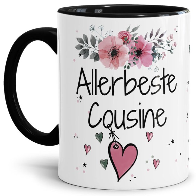 Einfach mal DANKE sagen - für die allerbeste Cousine - über diesen Kaffeebecher mit dem liebevoll designten Blumenmotiv freut sich garantiert jede...