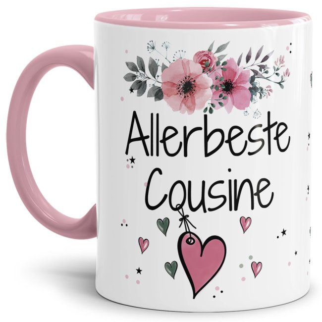 Einfach mal DANKE sagen - für die allerbeste Cousine - über diesen Kaffeebecher mit dem liebevoll designten Blumenmotiv freut sich garantiert jede...