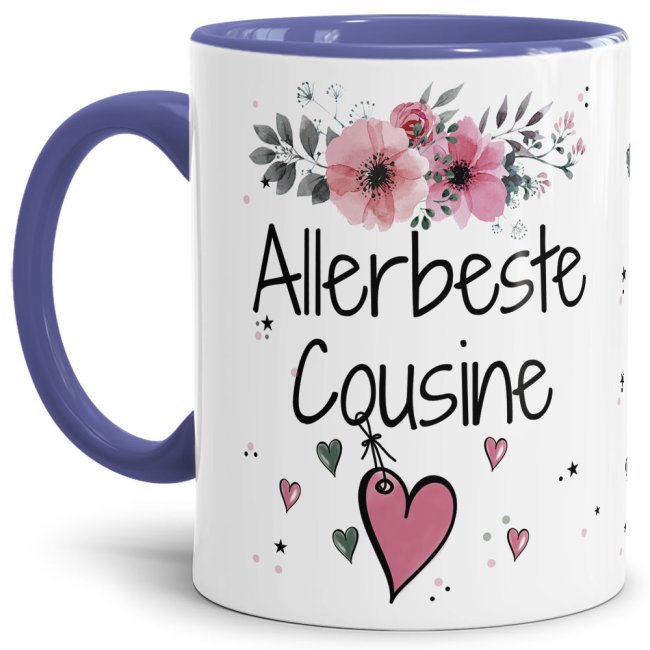 Einfach mal DANKE sagen - für die allerbeste Cousine - über diesen Kaffeebecher mit dem liebevoll designten Blumenmotiv freut sich garantiert jede...