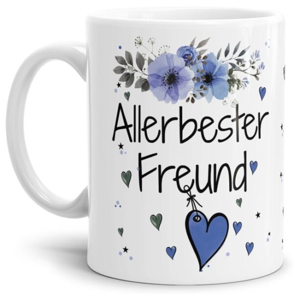 Einfach mal DANKE sagen - für den allerbesten Freund - über diesen Kaffeebecher mit dem liebevoll designten Blumenmotiv freut sich garantiert jeder...