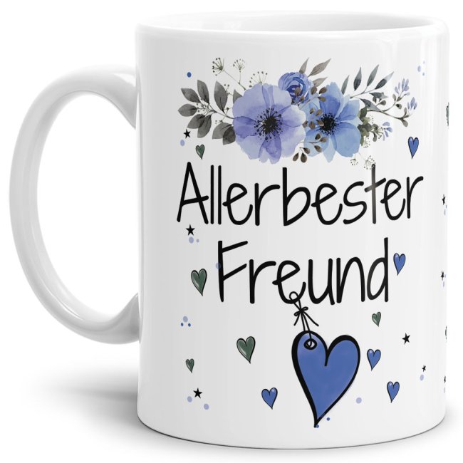 Einfach mal DANKE sagen - für den allerbesten Freund - über diesen Kaffeebecher mit dem liebevoll designten Blumenmotiv freut sich garantiert jeder...