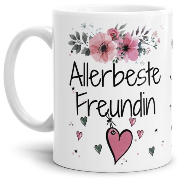 Einfach mal DANKE sagen - für die allerbeste Freundin - über diesen Kaffeebecher mit dem liebevoll designten Blumenmotiv freut sich garantiert jede...