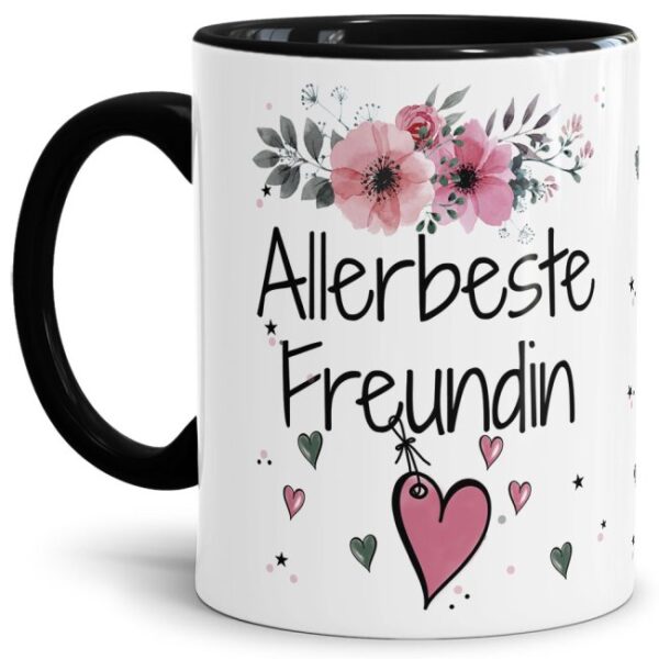 Einfach mal DANKE sagen - für die allerbeste Freundin - über diesen Kaffeebecher mit dem liebevoll designten Blumenmotiv freut sich garantiert jede...