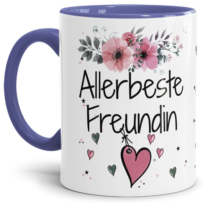 Einfach mal DANKE sagen - für die allerbeste Freundin - über diesen Kaffeebecher mit dem liebevoll designten Blumenmotiv freut sich garantiert jede...