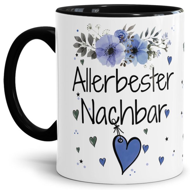 Einfach mal DANKE sagen - für den allerbesten Nachbar - über diesen Kaffeebecher mit dem liebevoll designten Blumenmotiv freut sich garantiert...