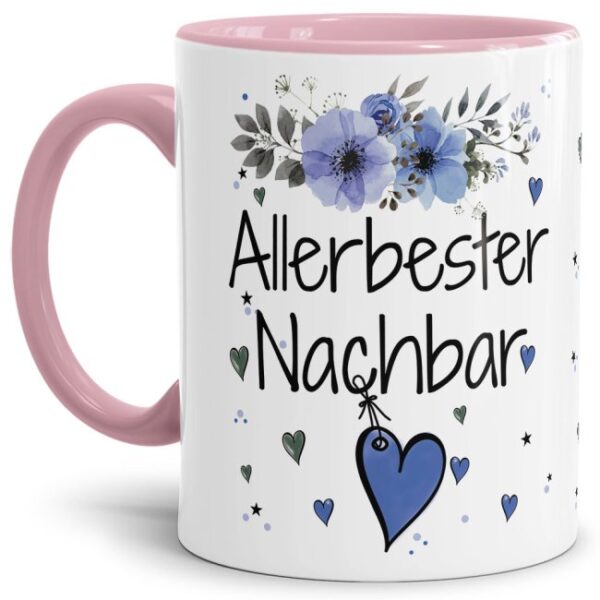 Einfach mal DANKE sagen - für den allerbesten Nachbar - über diesen Kaffeebecher mit dem liebevoll designten Blumenmotiv freut sich garantiert...