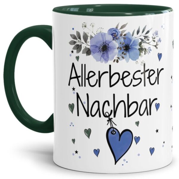 Einfach mal DANKE sagen - für den allerbesten Nachbar - über diesen Kaffeebecher mit dem liebevoll designten Blumenmotiv freut sich garantiert...