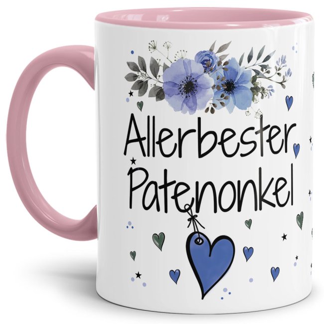 Einfach mal DANKE sagen - für den allerbesten Patenonkel - über diesen Kaffeebecher mit dem liebevoll designten Blumenmotiv freut sich garantiert...