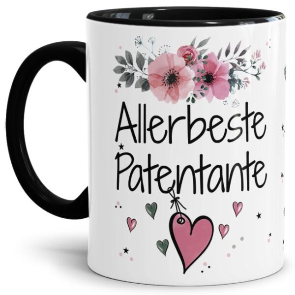 Einfach mal DANKE sagen - für die allerbeste Patentante - über diesen Kaffeebecher mit dem liebevoll designten Blumenmotiv freut sich garantiert...