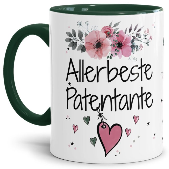 Einfach mal DANKE sagen - für die allerbeste Patentante - über diesen Kaffeebecher mit dem liebevoll designten Blumenmotiv freut sich garantiert...