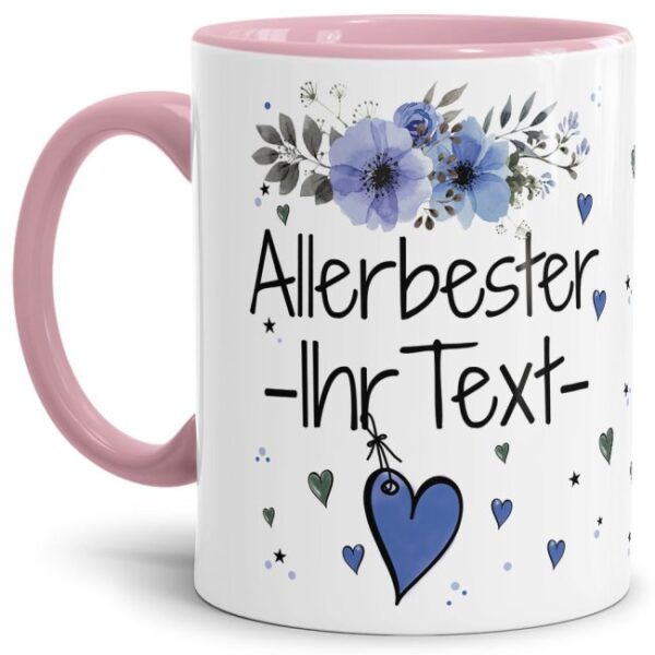 Einfach mal DANKE sagen - für den allerbesten Schatz - über diesen Kaffeebecher mit dem liebevoll designten Blumenmotiv in Blau freut sich...