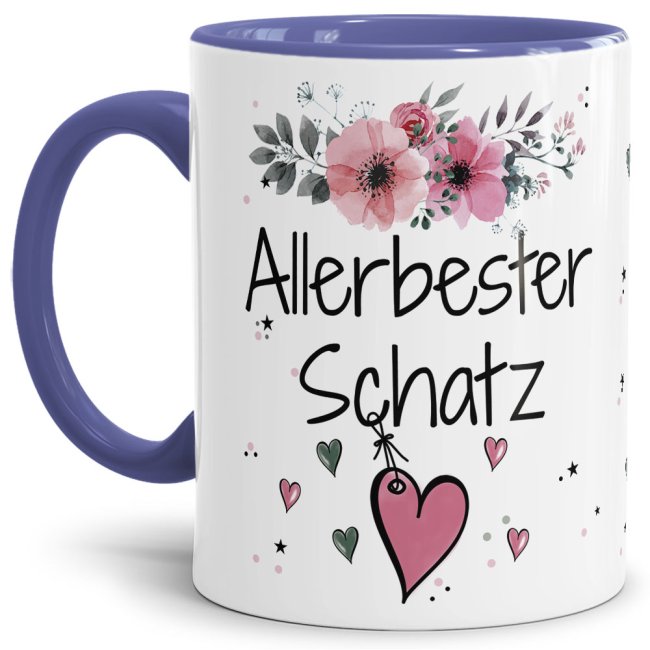 Einfach mal DANKE sagen - für den allerbesten Schatz - über diesen Kaffeebecher mit dem liebevoll designten Blumenmotiv in Rosa freut sich...