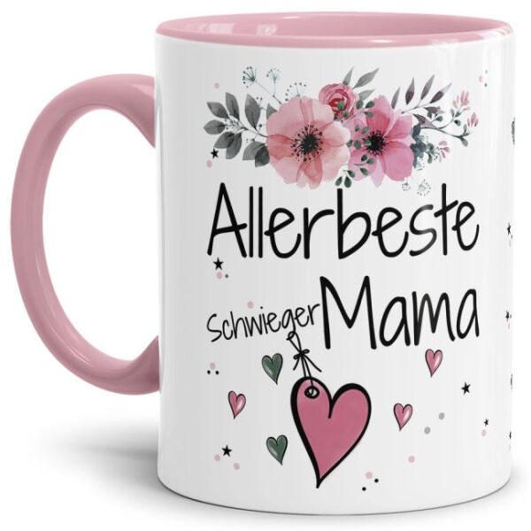 Einfach mal DANKE sagen - für die allerbeste Schwiegermama - über diesen Kaffeebecher mit dem liebevoll designten Blumenmotiv freut sich garantiert...