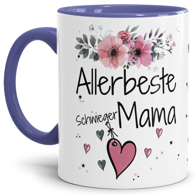 Einfach mal DANKE sagen - für die allerbeste Schwiegermama - über diesen Kaffeebecher mit dem liebevoll designten Blumenmotiv freut sich garantiert...