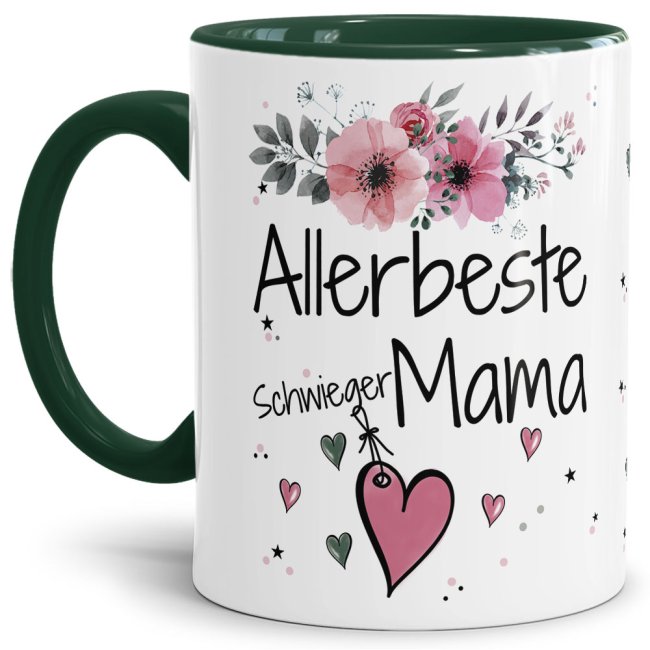 Einfach mal DANKE sagen - für die allerbeste Schwiegermama - über diesen Kaffeebecher mit dem liebevoll designten Blumenmotiv freut sich garantiert...