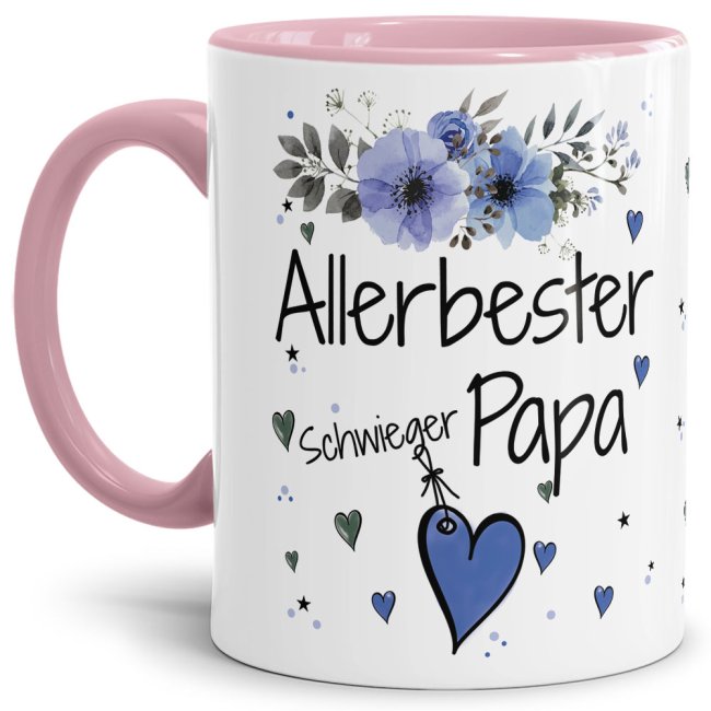 Einfach mal DANKE sagen - für den allerbesten Schwiegerpapa - über diesen Kaffeebecher mit dem liebevoll designten Blumenmotiv freut sich...