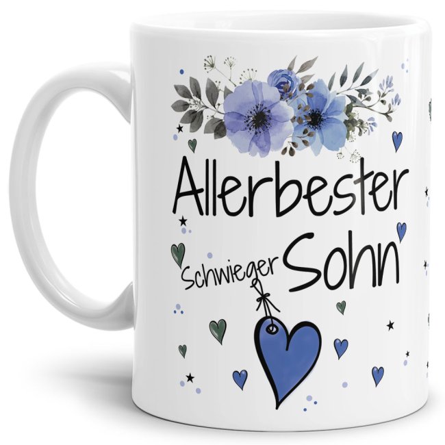 Einfach mal DANKE sagen - für den allerbesten Schwiegersohn - über diesen Kaffeebecher mit dem liebevoll designten Blumenmotiv freut sich...