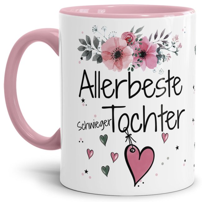 Einfach mal DANKE sagen - für die allerbeste Schwiegertochter - über diesen Kaffeebecher mit dem liebevoll designten Blumenmotiv freut sich...