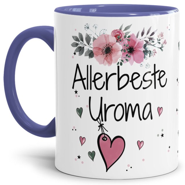 Einfach mal DANKE sagen - für die allerbeste Uroma - über diesen Kaffeebecher mit dem liebevoll designten Blumenmotiv freut sich garantiert jede...