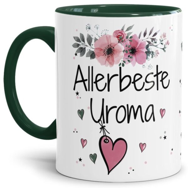 Einfach mal DANKE sagen - für die allerbeste Uroma - über diesen Kaffeebecher mit dem liebevoll designten Blumenmotiv freut sich garantiert jede...