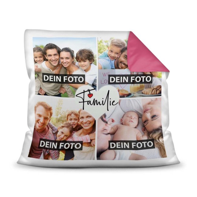 Kissen mit Fotocollage und passendem Spruch inklusive Kissenfüllung - Familie - zum selbst Gestalten mit vier eigenen Fotos. Eine sehr persönliche...