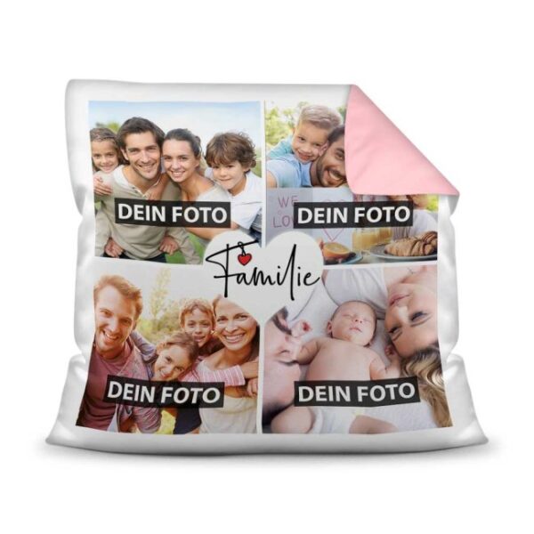 Kissen mit Fotocollage und passendem Spruch inklusive Kissenfüllung - Familie - zum selbst Gestalten mit vier eigenen Fotos. Eine sehr persönliche...