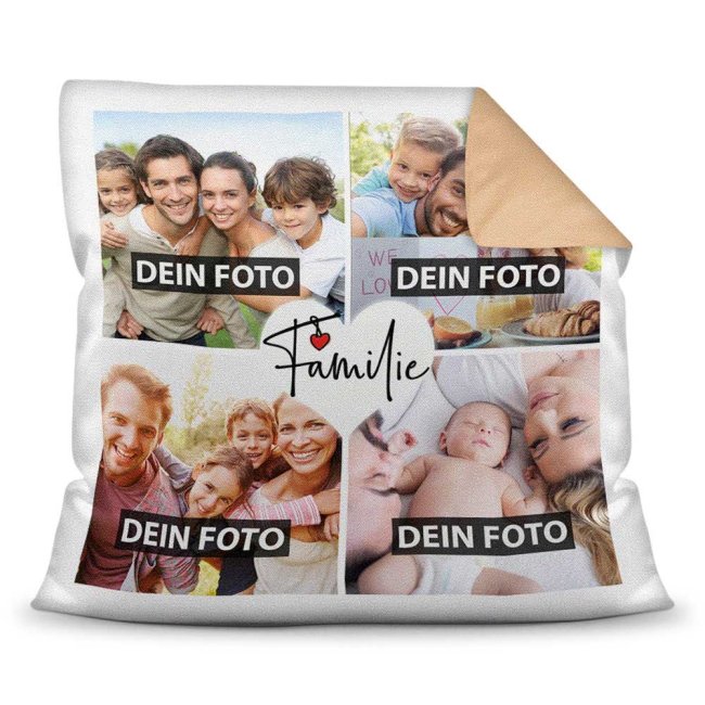 Kissen mit Fotocollage und passendem Spruch inklusive Kissenfüllung - Familie - zum selbst Gestalten mit vier eigenen Fotos. Eine sehr persönliche...