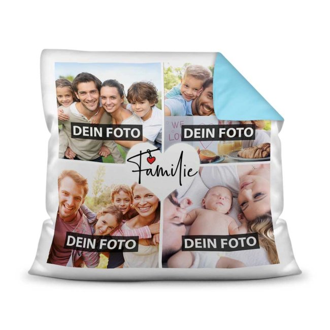 Kissen mit Fotocollage und passendem Spruch inklusive Kissenfüllung - Familie - zum selbst Gestalten mit vier eigenen Fotos. Eine sehr persönliche...