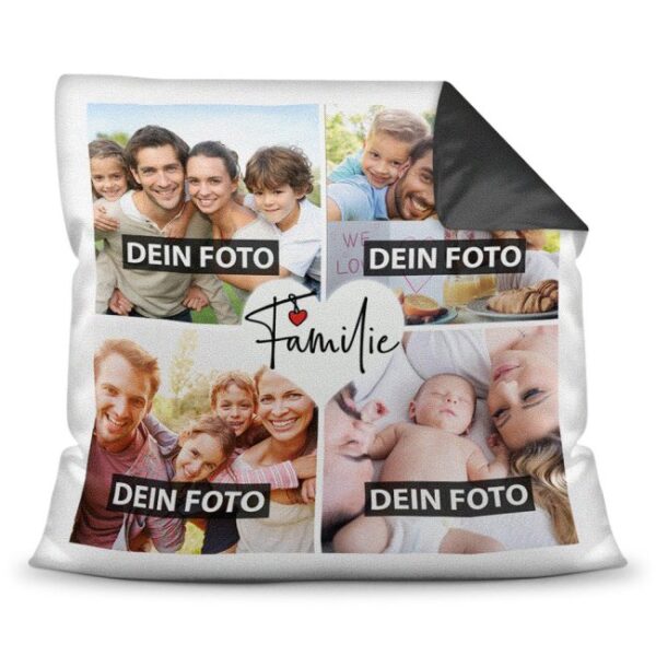 Kissen mit Fotocollage und passendem Spruch inklusive Kissenfüllung - Familie - zum selbst Gestalten mit vier eigenen Fotos. Eine sehr persönliche...