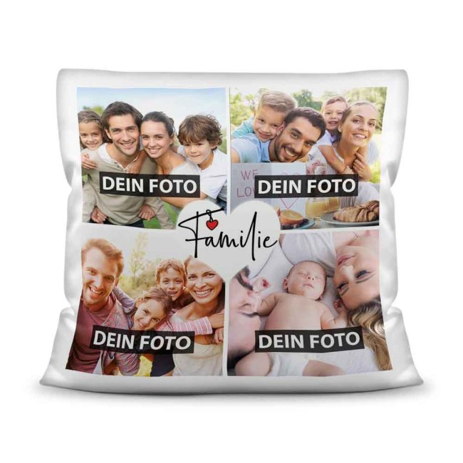 Kissen mit Fotocollage und passendem Spruch inklusive Kissenfüllung - Familie - zum selbst Gestalten mit vier eigenen Fotos. Eine sehr persönliche...