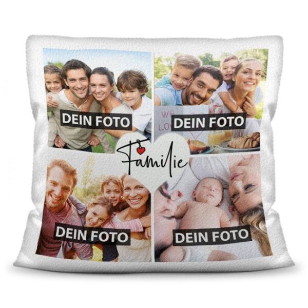 Kissen mit Fotocollage und passendem Spruch inklusive Kissenfüllung - Familie - zum selbst Gestalten mit vier eigenen Fotos. Eine sehr persönliche...