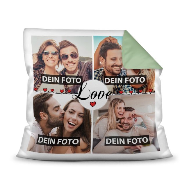 Kissen mit Fotocollage und passendem Spruch inklusive Kissenfüllung - LOVE - zum selbst Gestalten mit vier eigenen Fotos. Eine sehr persönliche...