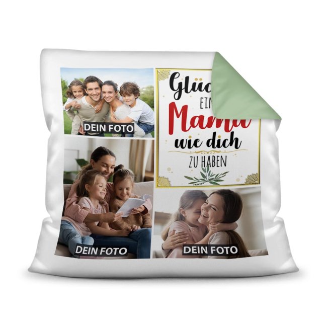 Kissen mit Fotocollage und passendem Spruch inklusive Kissenfüllung - GLÜCK - zum selbst Gestalten mit drei eigenen Fotos für die liebste Mama. Ein...