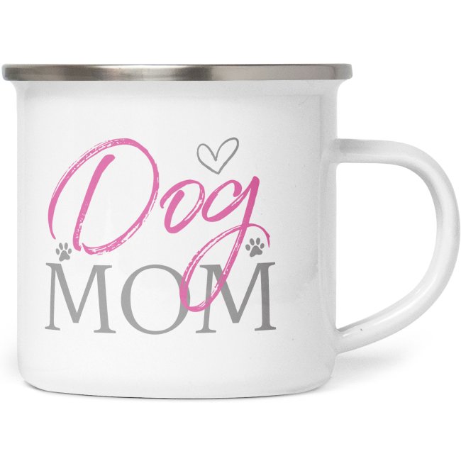 Liebevoll gestaltete Emaille-Tasse DogMom - Diese neue Lieblingstasse ist das perfekte Geschenk für Hundefreunde zum Geburtstag