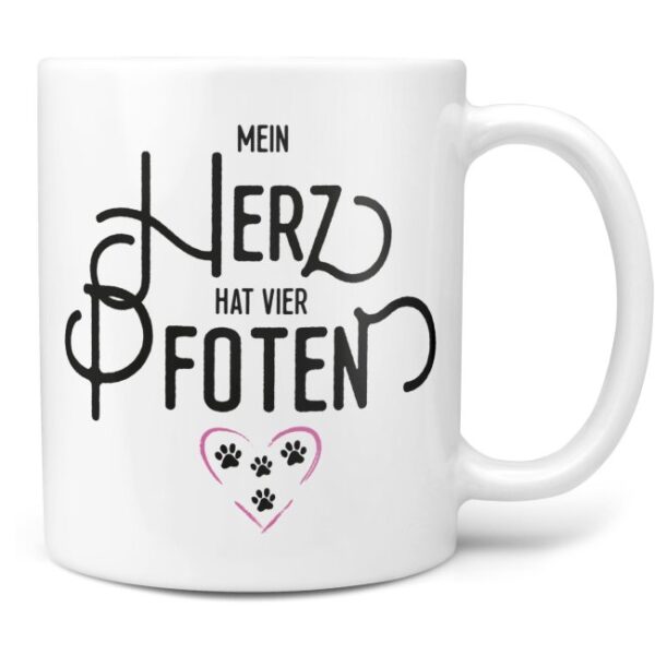 Liebevoll gestaltete Keramik-Tasse mit lustigem Hunde-Spruch - Mein Herz hat 4 Pfoten - Diese neue Lieblingstasse ist das perfekte Geschenk für...