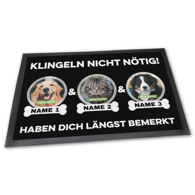 Fußabtreter mit Hunde-Spruch - Klingeln nicht nötig" mit Fotos & Namen selbst gestalten. Mit dieser Fußmatte direkt an der Haustür ein Statement..."