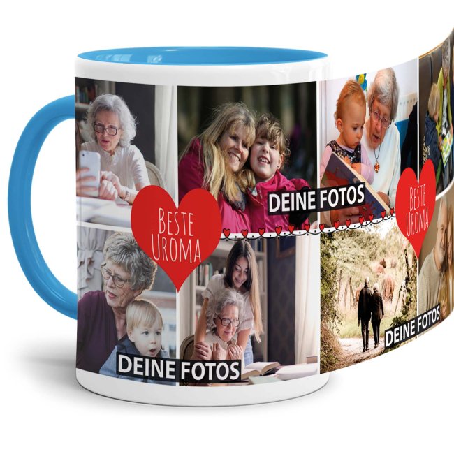 Eine Fototasse als Erinnerung und zum Danke sagen - eine besondere Geschenkidee für die beste Uroma - Gestalte hier eine hochwertige Keramiktasse...