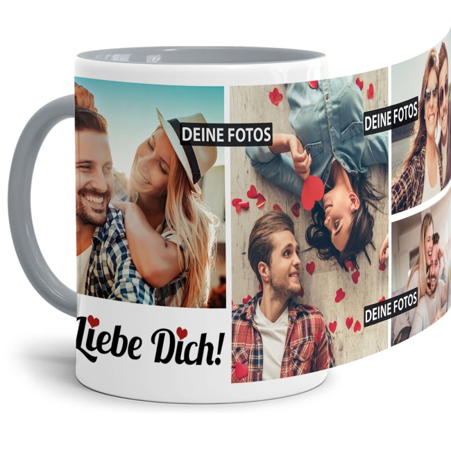 Besondere Tasse mit Fotocollage zum selbst Gestalten mit 4 Erinnerungsfotos für Ihren Lieblingsmenschen. Eine tolle Geschenkidee zum Jahrestag