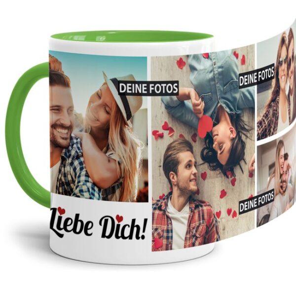 Besondere Tasse mit Fotocollage zum selbst Gestalten mit 4 Erinnerungsfotos für Ihren Lieblingsmenschen. Eine tolle Geschenkidee zum Jahrestag