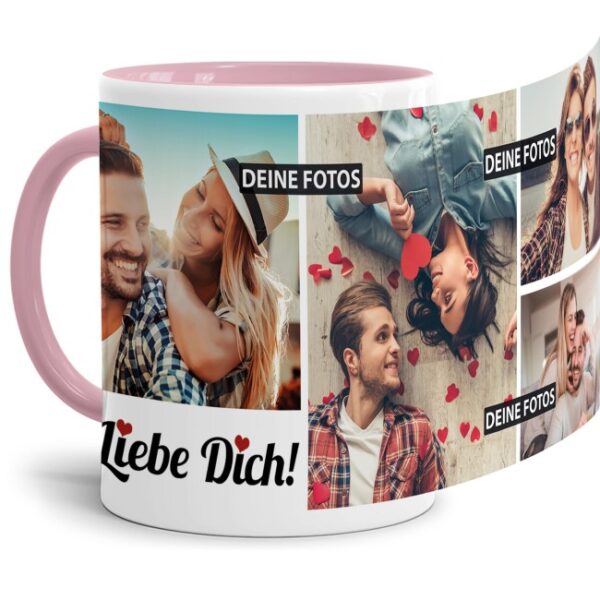 Besondere Tasse mit Fotocollage zum selbst Gestalten mit 4 Erinnerungsfotos für Ihren Lieblingsmenschen. Eine tolle Geschenkidee zum Jahrestag