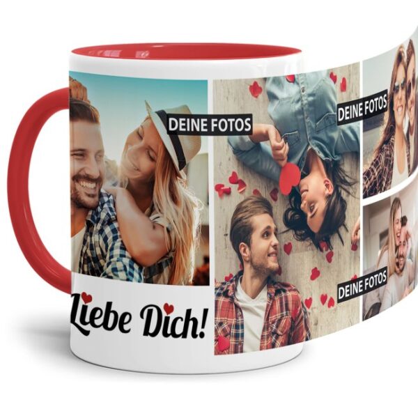 Besondere Tasse mit Fotocollage zum selbst Gestalten mit 4 Erinnerungsfotos für Ihren Lieblingsmenschen. Eine tolle Geschenkidee zum Jahrestag