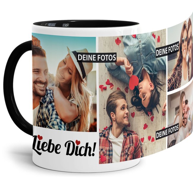 Besondere Tasse mit Fotocollage zum selbst Gestalten mit 4 Erinnerungsfotos für Ihren Lieblingsmenschen. Eine tolle Geschenkidee zum Jahrestag