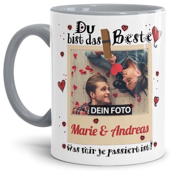 Tasse mit Fotocollage und schönem Spruch - Du bist das Beste was mir je passiert ist - Keramiktasse zum selbst Gestalten mit Foto - die perfekte...