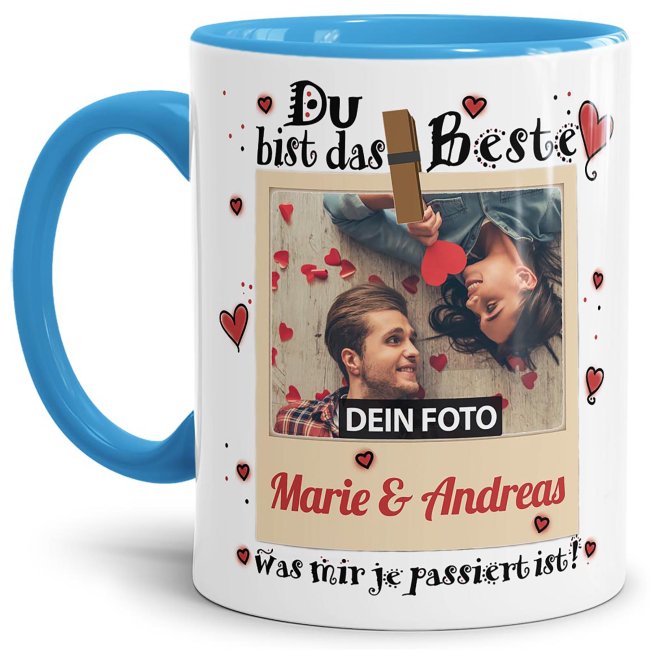 Tasse mit Fotocollage und schönem Spruch - Du bist das Beste was mir je passiert ist - Keramiktasse zum selbst Gestalten mit Foto - die perfekte...