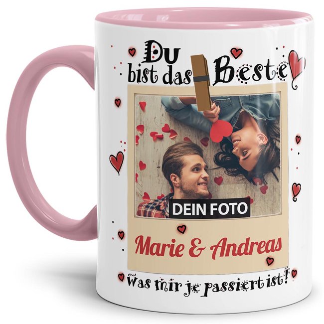 Tasse mit Fotocollage und schönem Spruch - Du bist das Beste was mir je passiert ist - Keramiktasse zum selbst Gestalten mit Foto - die perfekte...