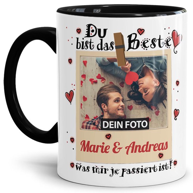 Tasse mit Fotocollage und schönem Spruch - Du bist das Beste was mir je passiert ist - Keramiktasse zum selbst Gestalten mit Foto - die perfekte...