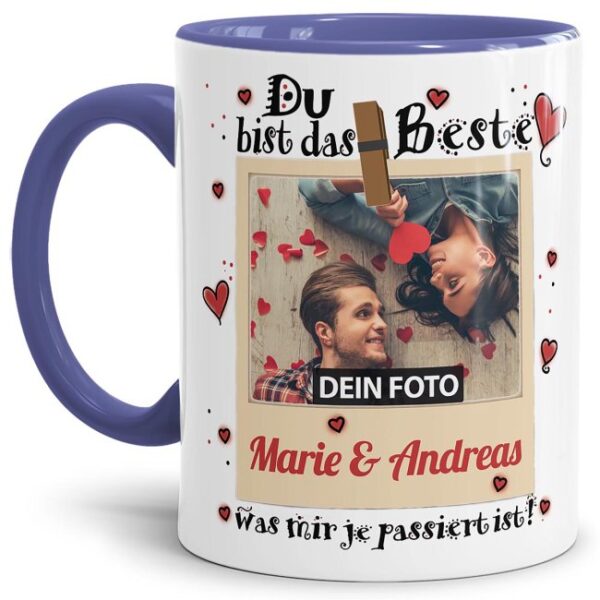 Tasse mit Fotocollage und schönem Spruch - Du bist das Beste was mir je passiert ist - Keramiktasse zum selbst Gestalten mit Foto - die perfekte...