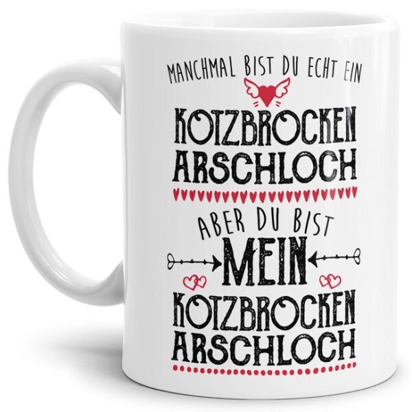 Bedruckte Kaffeetasse aus hochwertiger Keramik in Weiß mit lustigem Spruch für den liebsten Mann oder Freund